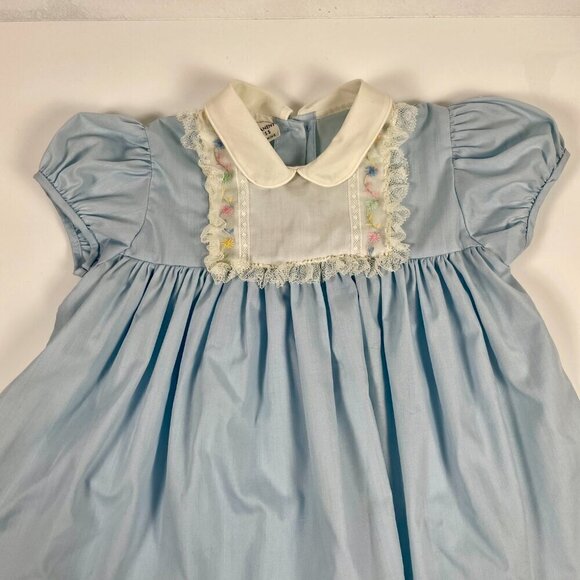 Vintage Blue and White Lace frilled Bonnie Jean Babydoll Children's Dress Sz: 4T - Picture 2 of 11